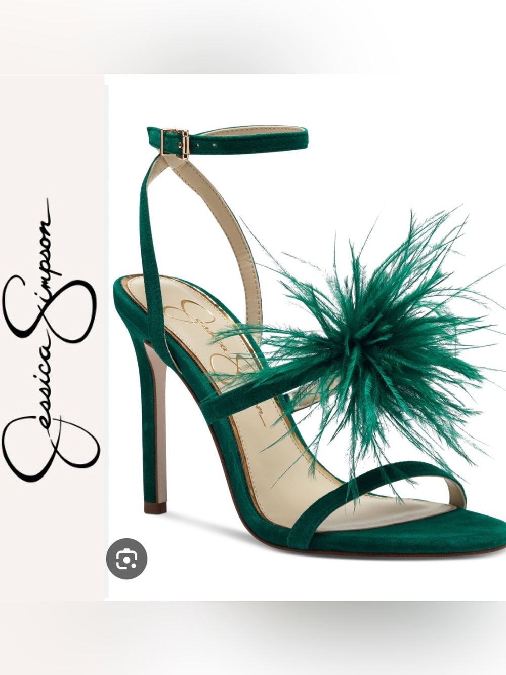 Jessica Simpson💚 Emerald Feather Ankle-Strap High Heel Sandal